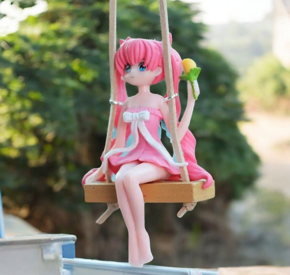YOURKARTS.COM Car Mirror Hanging Anime Girls Showpiece, Office Desk Decor (Pink Hair)