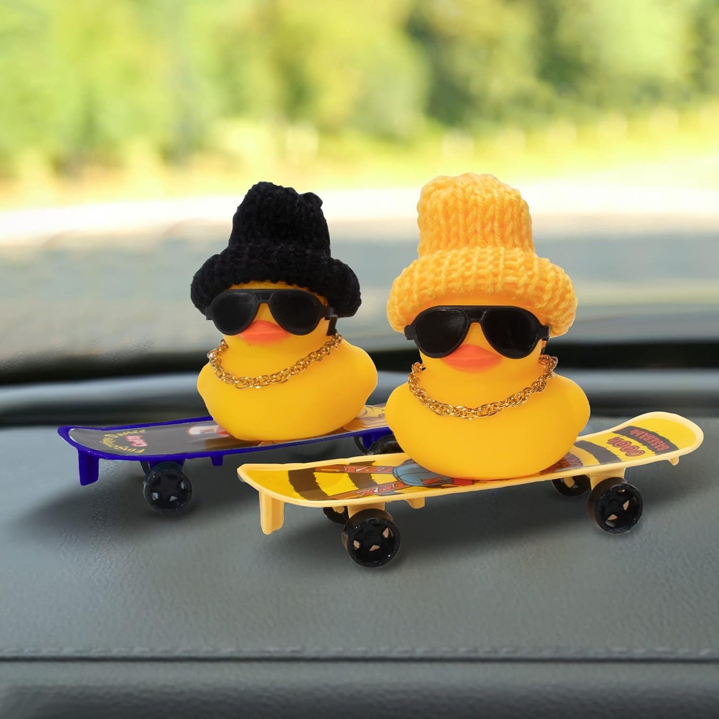 YOURKARTS.COM Cute Duck & Warrior Design Car Dashboard Accessory, Pack of 3 Adorable Toy (Skateboard Duck)