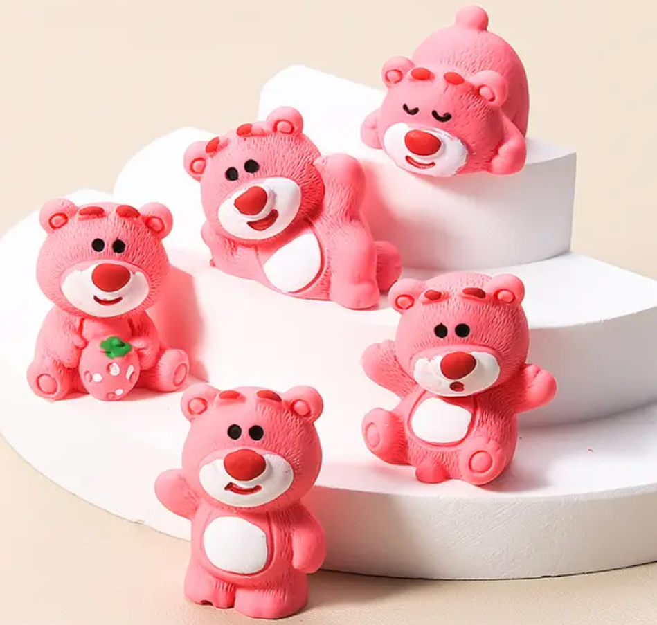 YOURKARTS.COM Car Ornaments Set, 2 cm Miniature Bear, Dog, Dragon Figurines, Multicolour (5, Pink Bear)