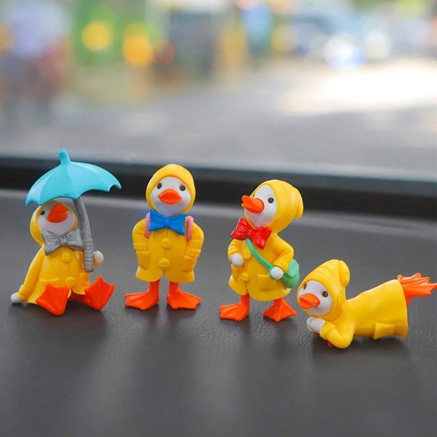 YOURKARTS.COM Cute Duck & Warrior Design Car Dashboard Accessory, Pack of 3 Adorable Toy (Rain Coat Duck Set of 4)