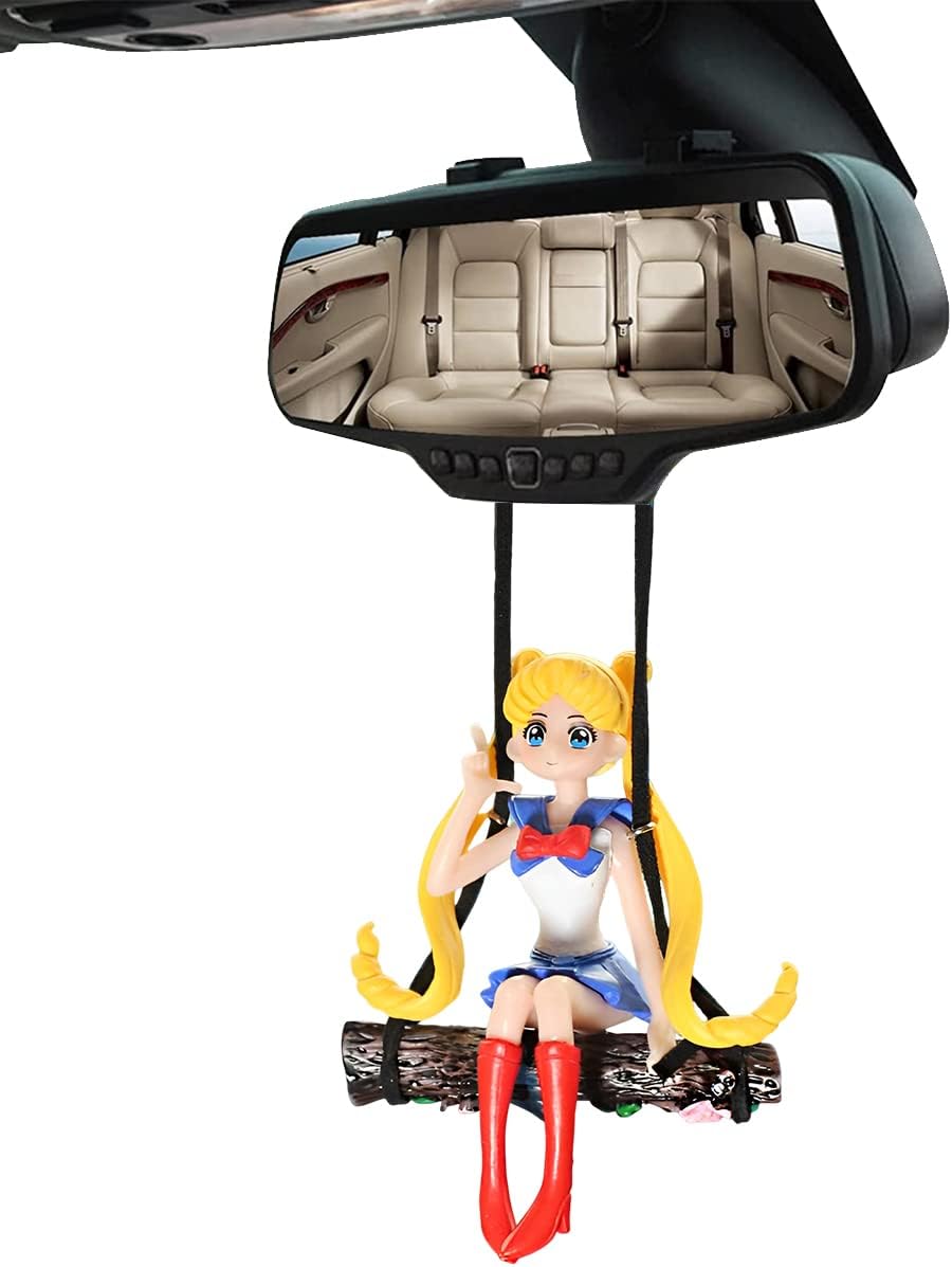 YOURKARTS.COM Car Mirror Hanging Anime Girls Showpiece, Office Desk Decor (Yellow Hair)