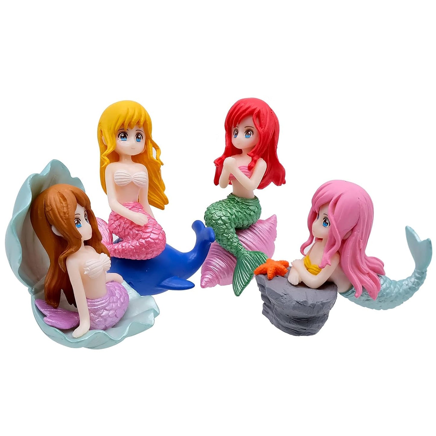 YOURKARTS.COM Car Dashboard Ornaments, Mermaid and Duck with Raincoat Design, 5 cm, Set of 4 (Mermaid)
