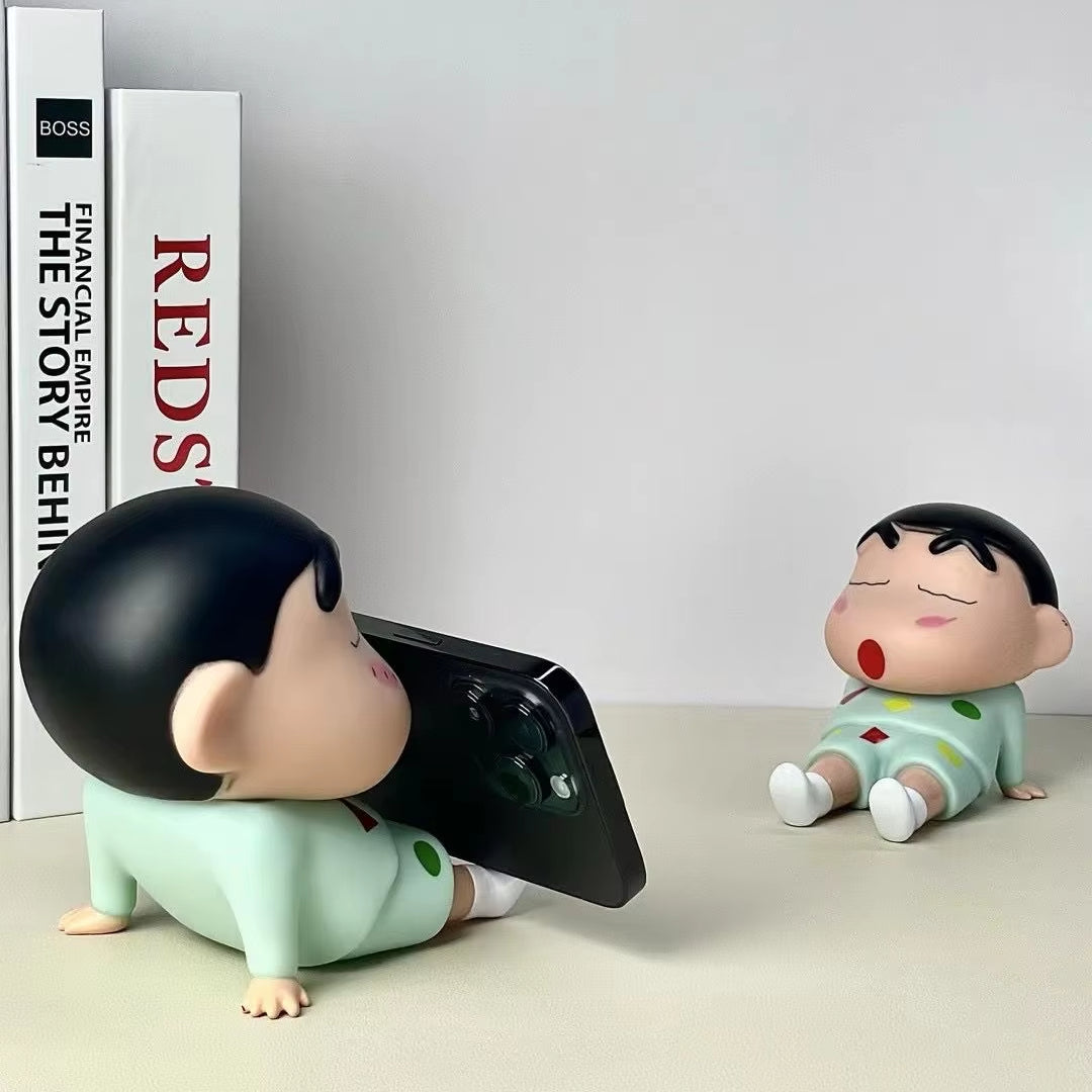 YOURKARTS.COM Cute Shin-Chan Phone Stand, ABS Doll Mobile Holder for Desk, Portable, Flexible (Blue)