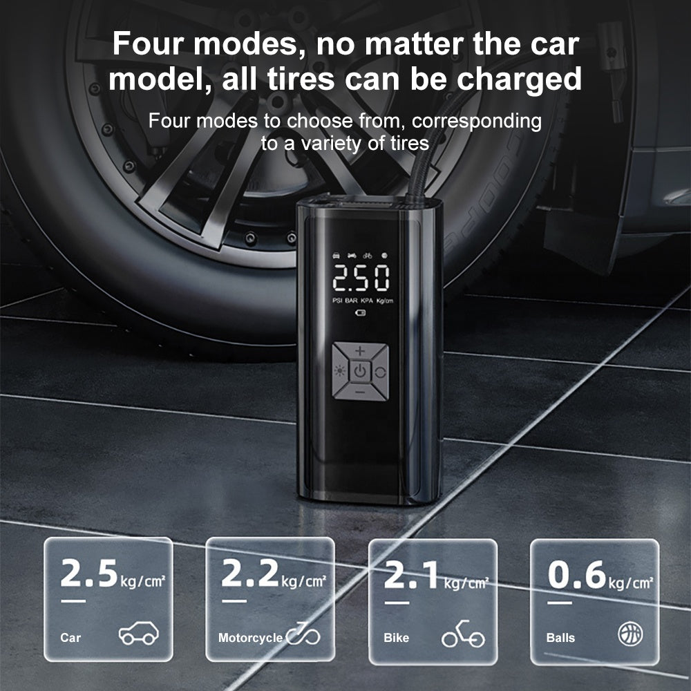 YOURKARTS.COM Portable 3900mah 12V Digital Air Compressor Tire Inflator – 150PSI Max Pressure, Compact Car Tyre Pump with LED Light, Low Noise, ABS Build, 90W Power