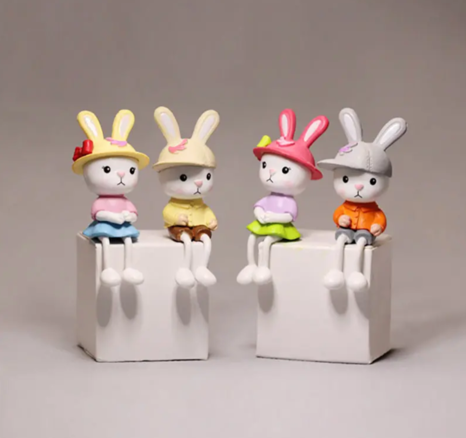 YOURKARTS.COM Cute Cat Figurine Letter Set, Love Decorative Display, Pink and Blue, for Car Dashboard, Kids Room & Decor Set of 4 (Bunny)