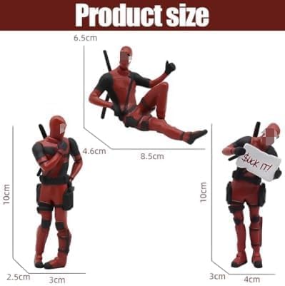 YOURKARTS.COM Dead Pool Action Figure Set of 3, PVC Model with Movable Joints, 3 Pieces, for Office Desk, Home Decor, Car Interior