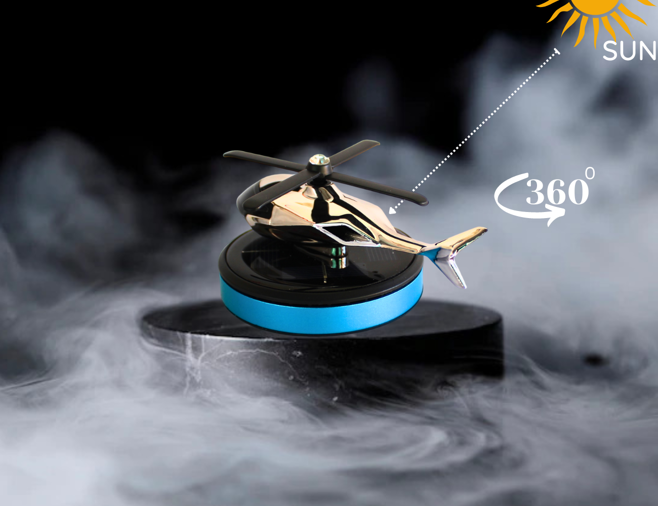 YOURKARTS Solar Helicopter Air Freshener | Solar-Powered Rotating Blades | Unique Car Dashboard Accessory | Aromatherapy for Cars, Offices, and Homes