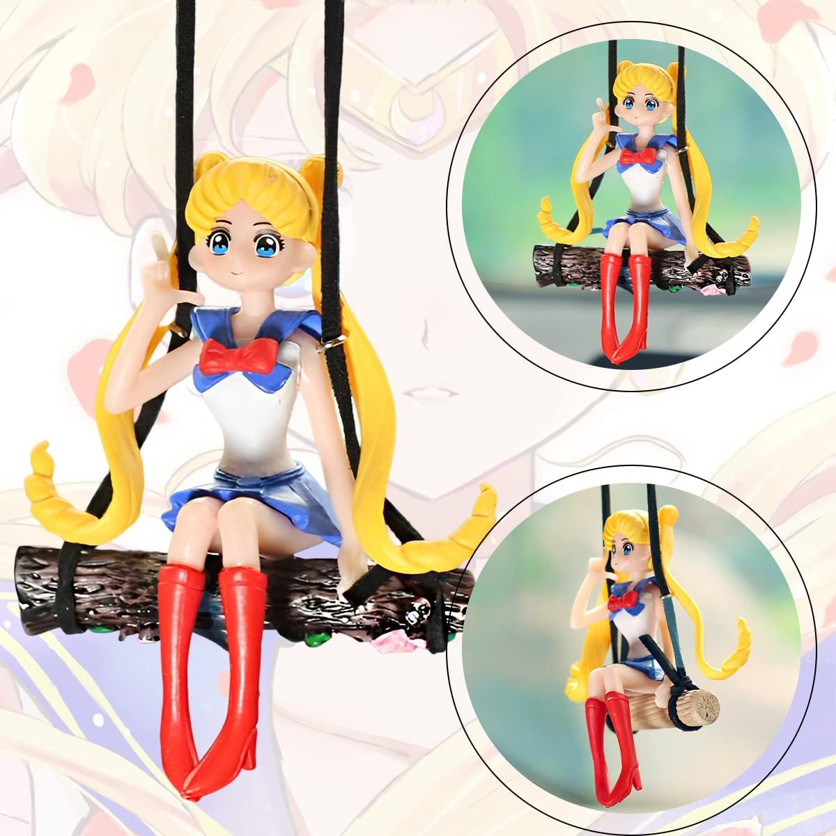 YOURKARTS.COM Car Mirror Hanging Anime Girls Showpiece, Office Desk Decor (Yellow Hair)