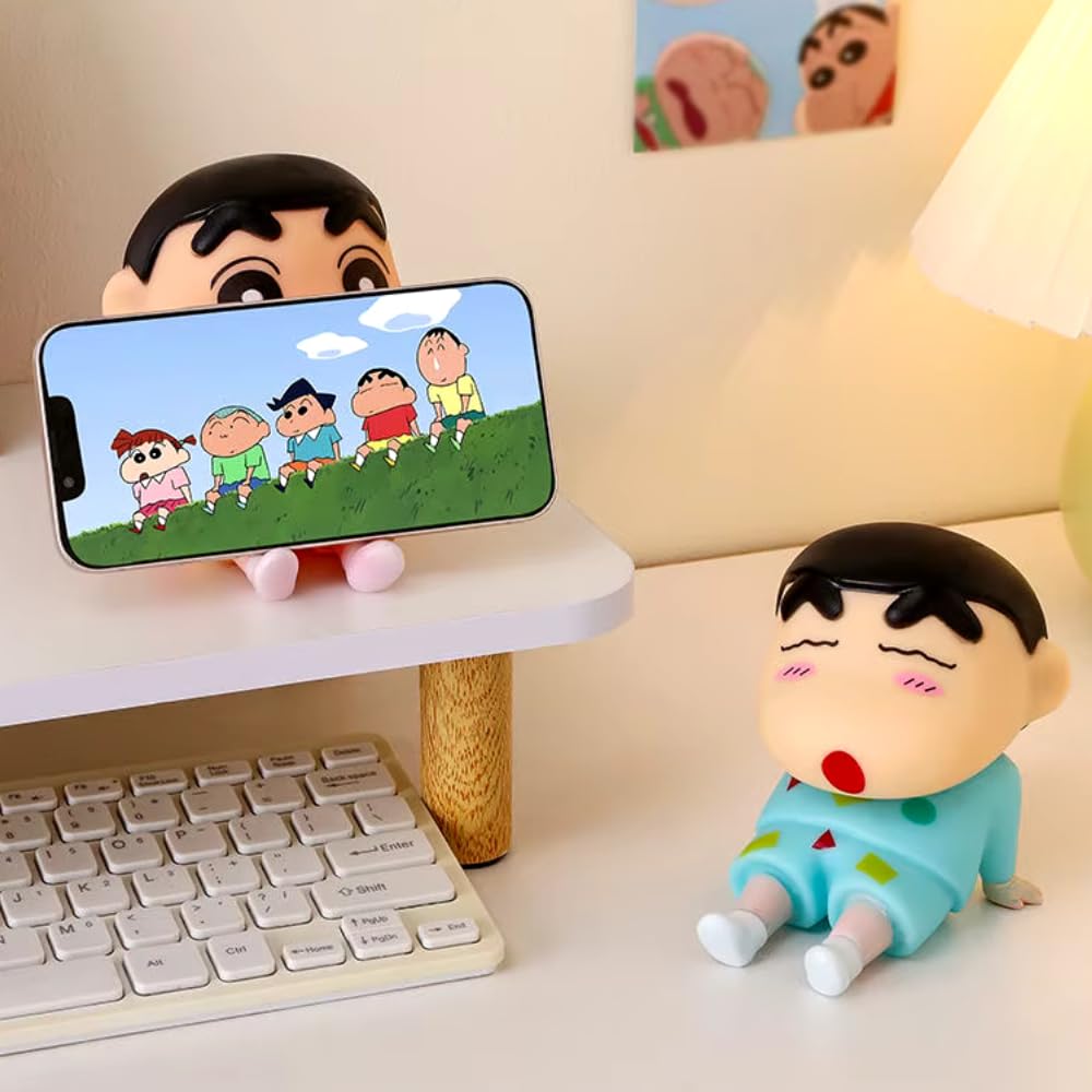 YOURKARTS.COM Cute Shin-Chan Phone Stand, ABS Doll Mobile Holder for Desk, Portable, Flexible (Blue)