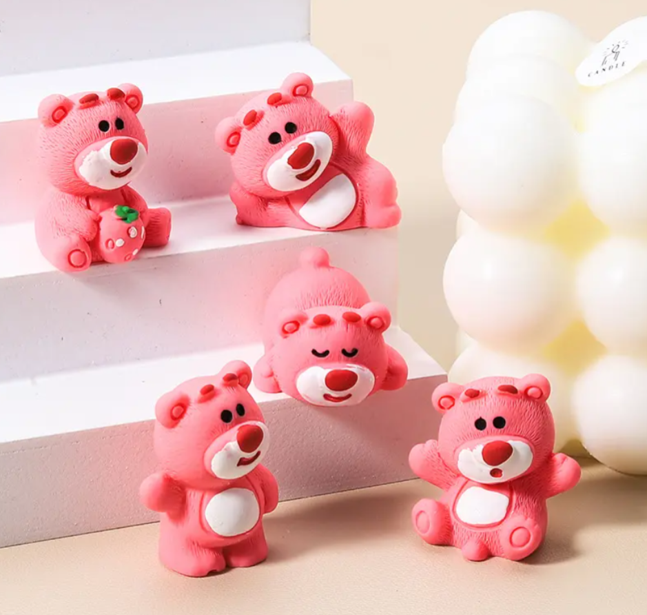 YOURKARTS.COM Car Ornaments Set, 2 cm Miniature Bear, Dog, Dragon Figurines, Multicolour (5, Pink Bear)