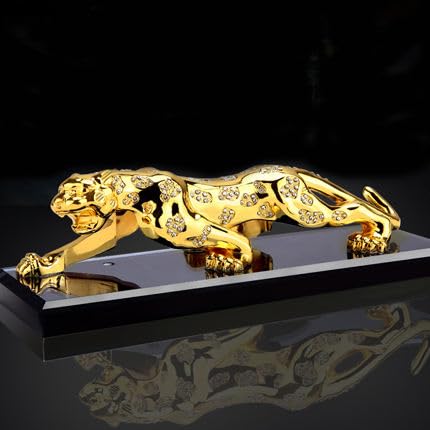 YOURKARTS.COM Realistic Luxury Golden Leopard | Jaguar Showpiece for Car & Home Decor | for Good Luck (Gold Glass)