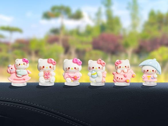 YOURKARTS.COM Hello Kitty Collectible Figurines for Car Dashboard & Table top, Mini Kawaii Design, Set of 6, Assorted Accessories
