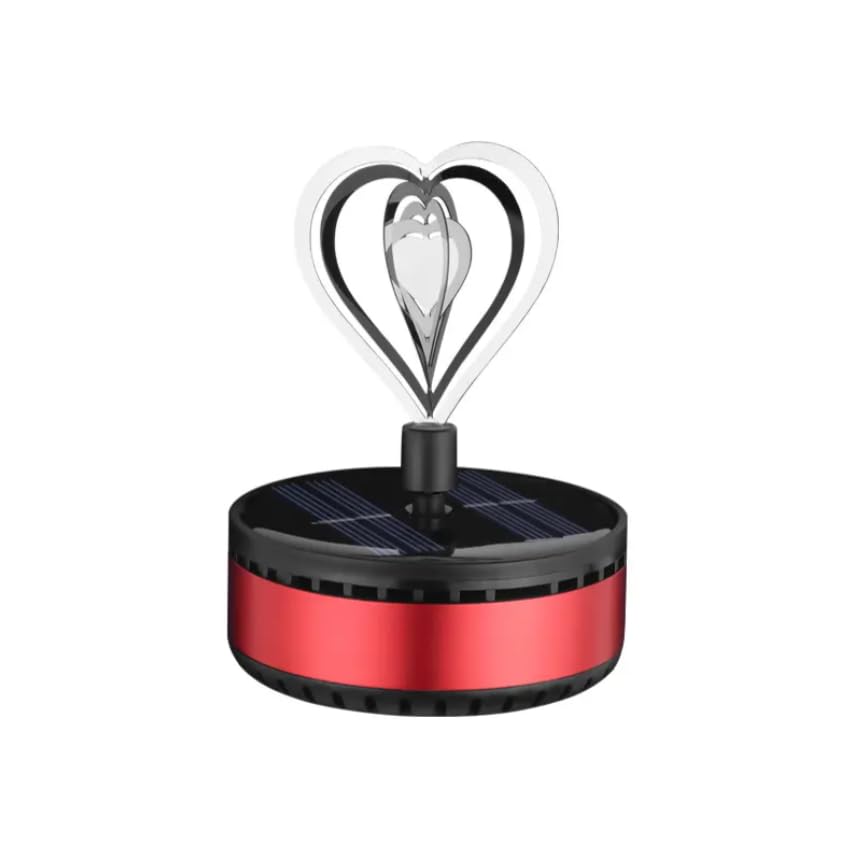YOURKARTS.COM Solar Powered Car Air Freshener with Heart-Shaped LED Light, Red and Black, Rotating Design