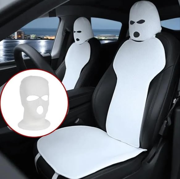 YOURKARTS.COM Car Seat Headrest Full Face Cover – Funny Ski Mask Hat Design with Anti-Ash Protection for Car Seats-White (Pack of 2-White)