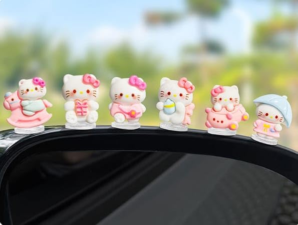 YOURKARTS.COM Hello Kitty Collectible Figurines for Car Dashboard & Table top, Mini Kawaii Design, Set of 6, Assorted Accessories