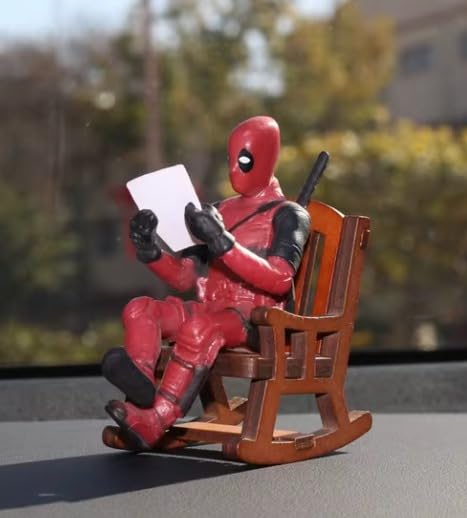 YOURKARTS.COM Deadpool Figurine on Rocking Chair, 18 cm, Red and Black