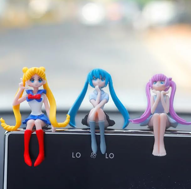 YOURKARTS.COM Mini Japanese Anime Girls Showpiece Set of 6 for Car Dashboard, Office Desk, Home Decor, Unique Decoration for Car Interiors