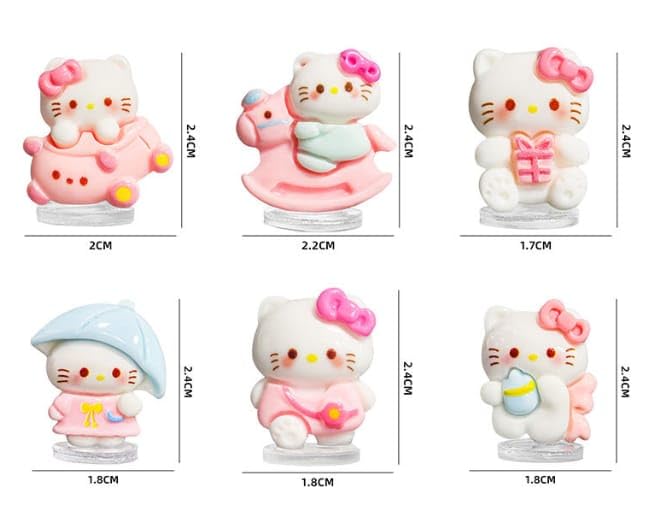 YOURKARTS.COM Hello Kitty Collectible Figurines for Car Dashboard & Table top, Mini Kawaii Design, Set of 6, Assorted Accessories