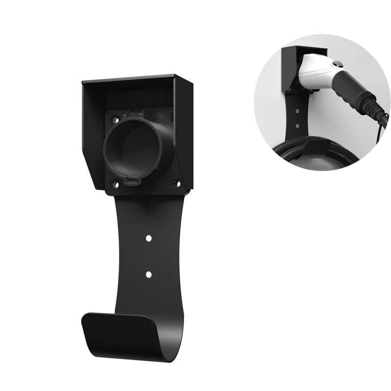 EV Charger Holder Wall Mount Kit – Charger Holster Dock & Heavy-Duty J-Hook Cable Organiser | EV Charger Cable Management Box for SAE J1772 Connector (EV Charger Tram Holder Hook)
