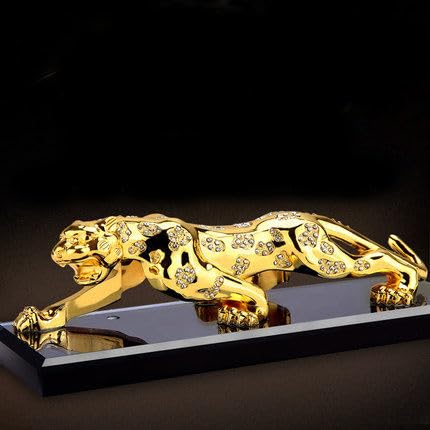 YOURKARTS.COM Realistic Luxury Golden Leopard | Jaguar Showpiece for Car & Home Decor | for Good Luck (Gold Glass)