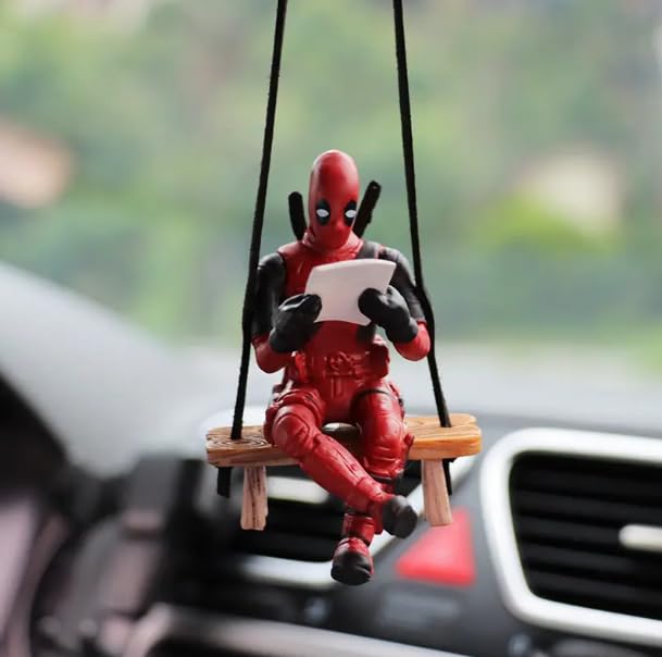 YOURKARTS.COM Deadpool Figurine on Rocking Chair, 18 cm, Red and Black