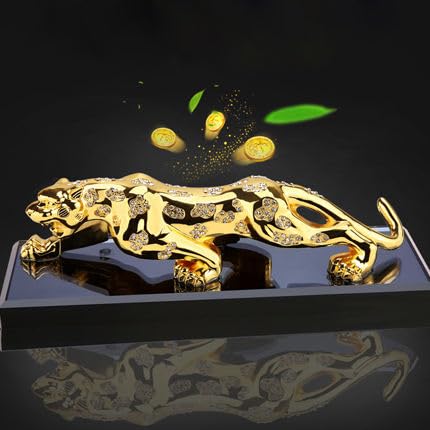 YOURKARTS.COM Realistic Luxury Golden Leopard | Jaguar Showpiece for Car & Home Decor | for Good Luck (Gold Glass)