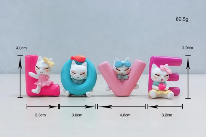 YOURKARTS.COM Cute Cat Figurine Letter Set, Love Decorative Display, Pink and Blue, for Car Dashboard, Kids Room & Decor