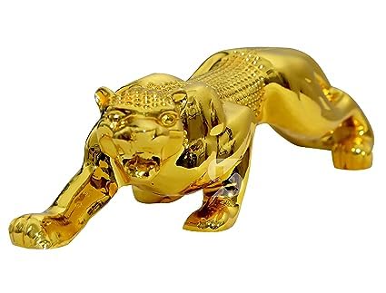 YOURKARTS.COM Realistic Luxury Golden Leopard | Jaguar Showpiece for Car & Home Decor | for Good Luck (Gold)