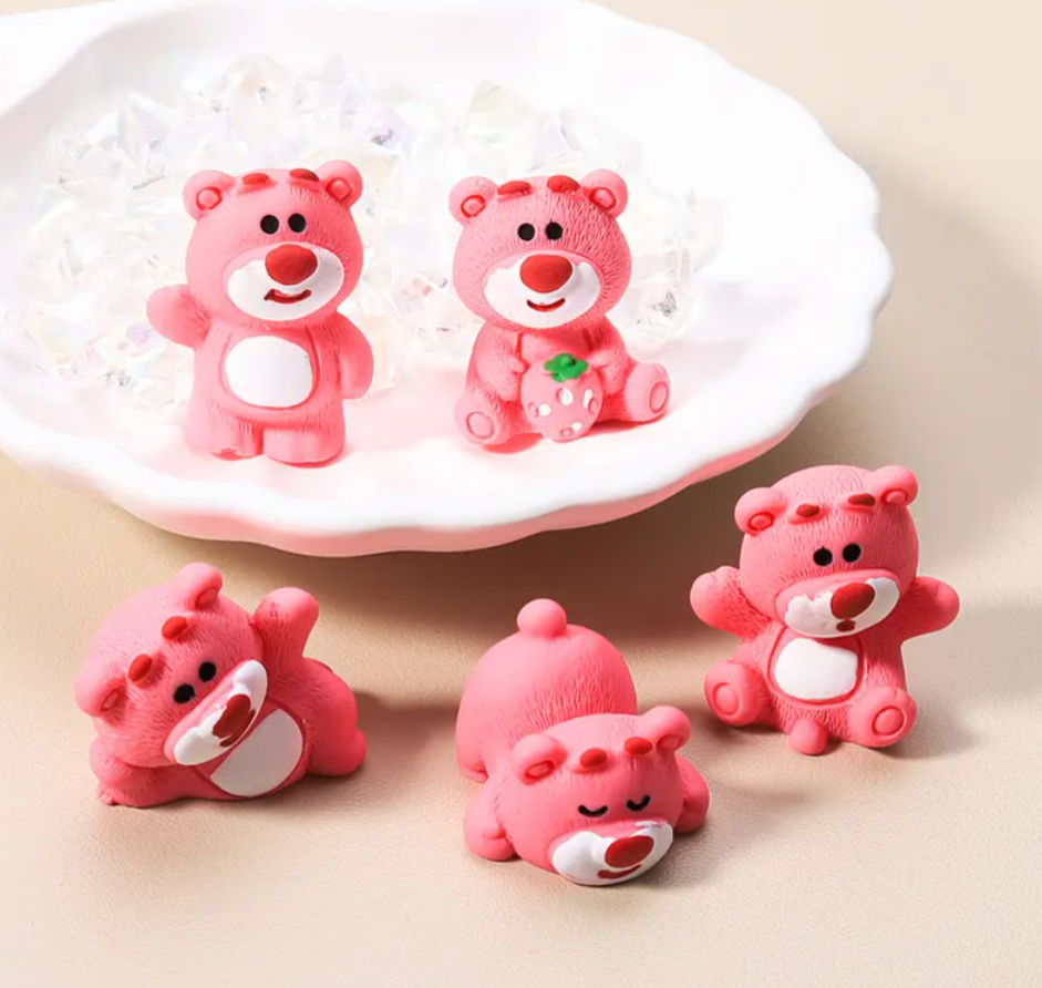 YOURKARTS.COM Car Ornaments Set, 2 cm Miniature Bear, Dog, Dragon Figurines, Multicolour (5, Pink Bear)