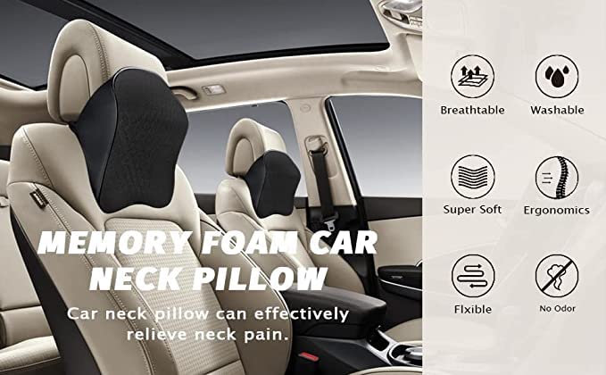 Car Seat Headrest Neck Rest Cushion, Car Neck Pillow Durable 100% Pure Memory Foam Neck Pillow with Breathable Removable Cover, Comfortable Ergonomic & Neck Pain Relief(14.17x11.8x3.9 in)