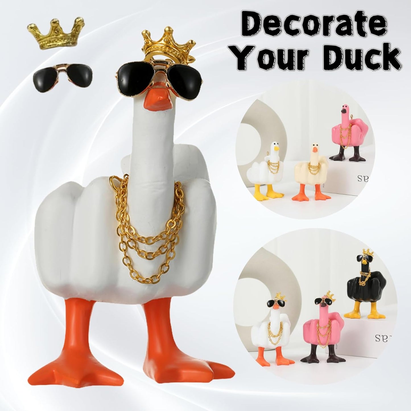 YOURKARTS.COM Cute Duck & Warrior Design Car Dashboard Accessory, Pack of 3 Adorable Toy (Gold Chain Duck)
