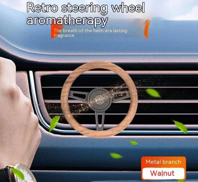 YOURKARTS AC Vent Car Air Freshener Set, Wood and Leather Scent, with Vent Clip, Steering Wheel Design