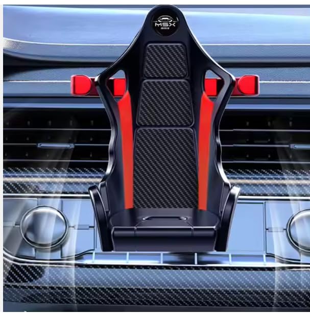 YOURKARTS.COM Car Phone Holder Mount, Racing Seat Design with Carbon Fiber Pattern, Air Vent Clip, Adjustable Grip, Red and Black