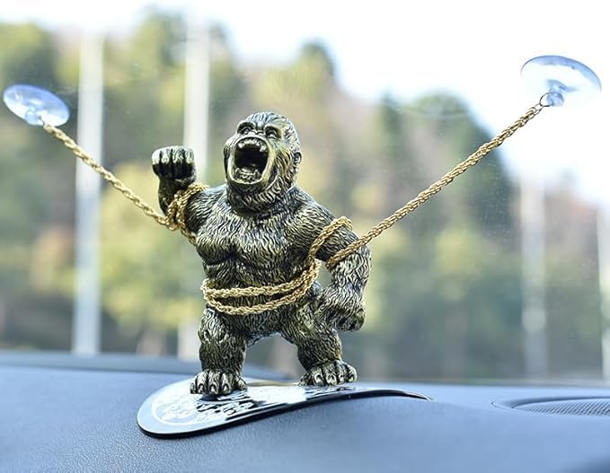 YOURKARTS.COM Gorilla Car Dashboard Decoration with Anti-Slip Base Mat – Fun & Unique Car Ornament for Men’s Gift