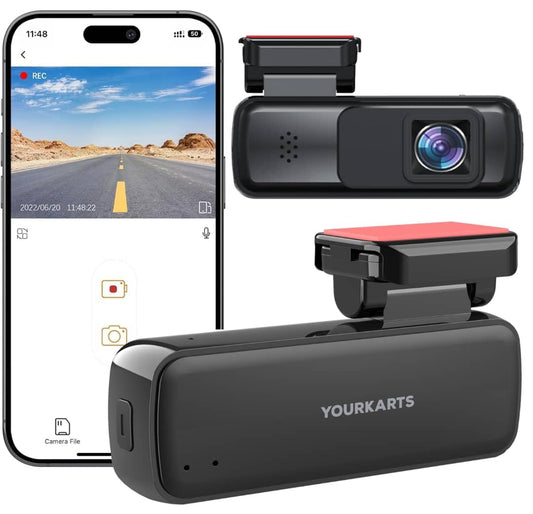 YOURKARTS.COM L16 Compact HD Dash Cam 1296P/1080P with WiFi & Viidure App, Motion Detection, 128GB Support, Wide Temp Range, 12V-24V Compatible – 18-Month Warranty