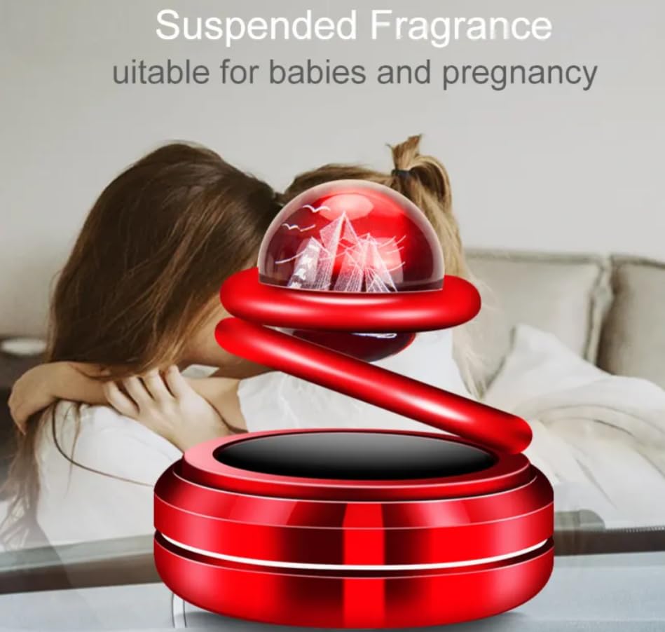 YOURKARTS.COM Rotating Solar Car Perfume Diffuser - Double-Ring Design with Glass Ball Ship Ornament, Aromatherapy Air Freshener for Car Interior Decoration