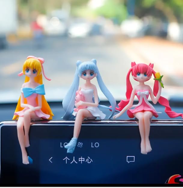YOURKARTS.COM Mini Japanese Anime Girls Showpiece Set of 6 for Car Dashboard, Office Desk, Home Decor, Unique Decoration for Car Interiors