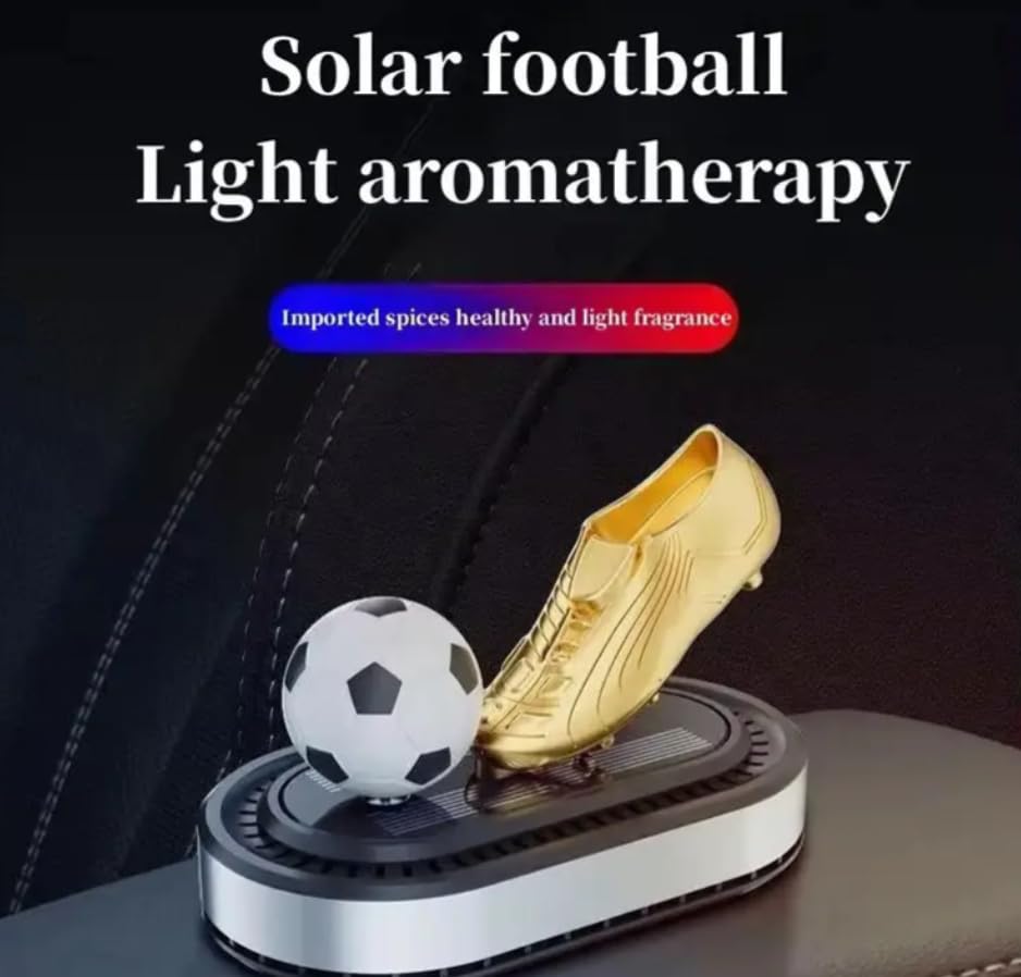 YOURKARTS.COM Solar Powered Football Trophy Display Stand with Gold Boot and Ball, Red and Black Base, Decorative Sports Memorabilia (Big Shoe)