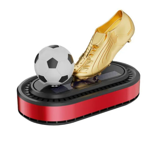 YOURKARTS.COM Solar Powered Football Trophy Display Stand with Gold Boot and Ball, Red and Black Base, Decorative Sports Memorabilia (Big Shoe)