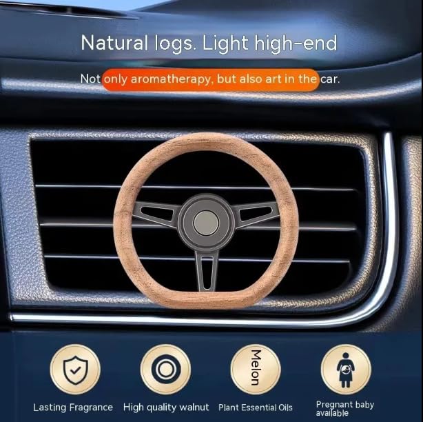 YOURKARTS AC Vent Car Air Freshener Set, Wood and Leather Scent, with Vent Clip, Steering Wheel Design