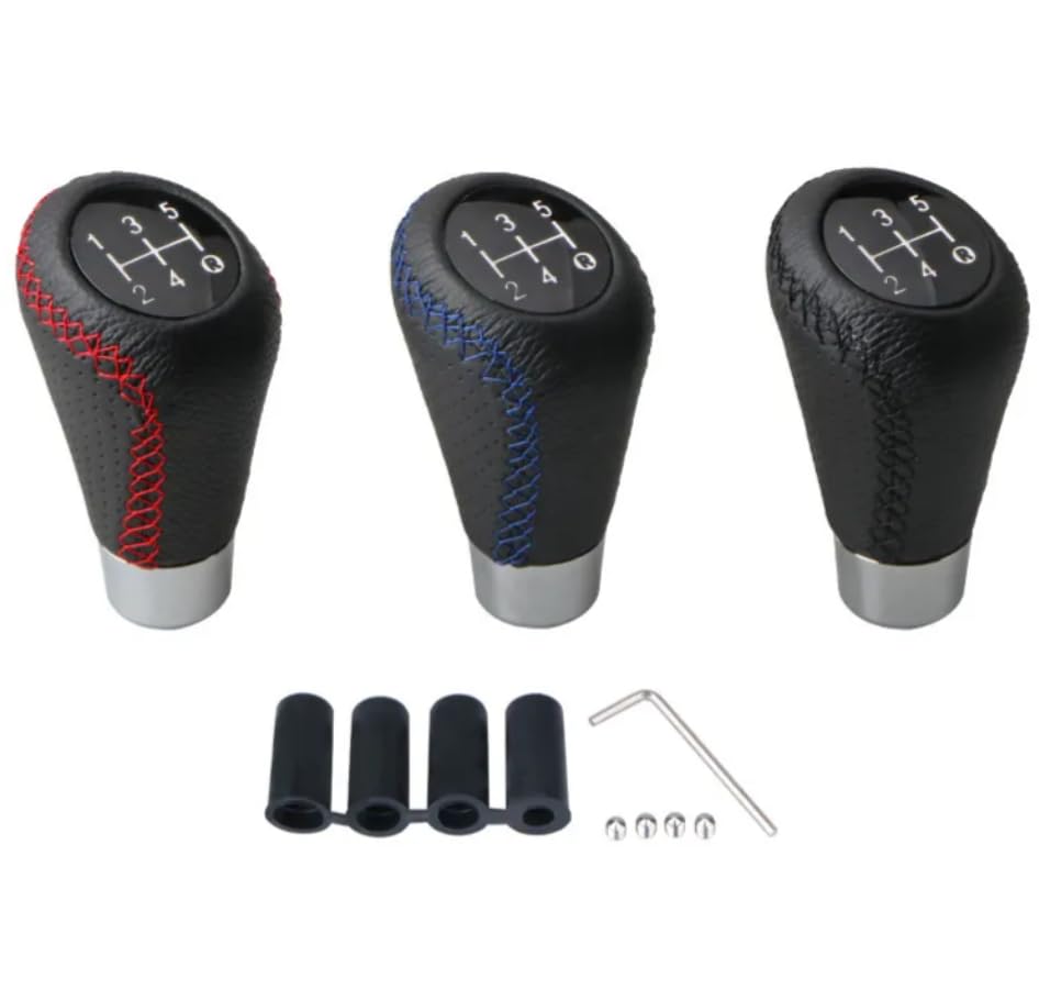 YOURKARTS.COM Leather & Chrome Gear Shift Knob - 5/6 Speed Manual/Automatic Transmission Gear Knob with Installation Kit (Black, 0529)