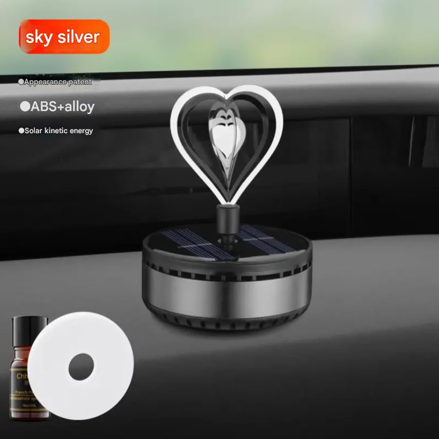 YOURKARTS.COM Solar Powered Car Air Freshener with Heart-Shaped LED Light, Red and Black, Rotating Design