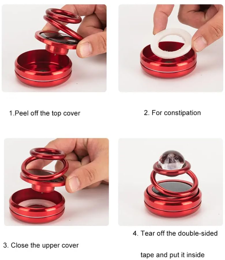 YOURKARTS.COM Rotating Solar Car Perfume Diffuser - Double-Ring Design with Glass Ball Ship Ornament, Aromatherapy Air Freshener for Car Interior Decoration