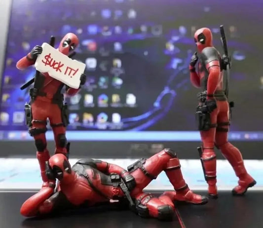 YOURKARTS.COM Dead Pool Action Figure Set of 3, PVC Model with Movable Joints, 3 Pieces, for Office Desk, Home Decor, Car Interior