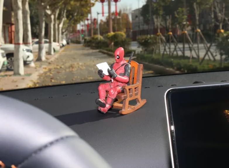 YOURKARTS.COM Deadpool Figurine on Rocking Chair, 18 cm, Red and Black