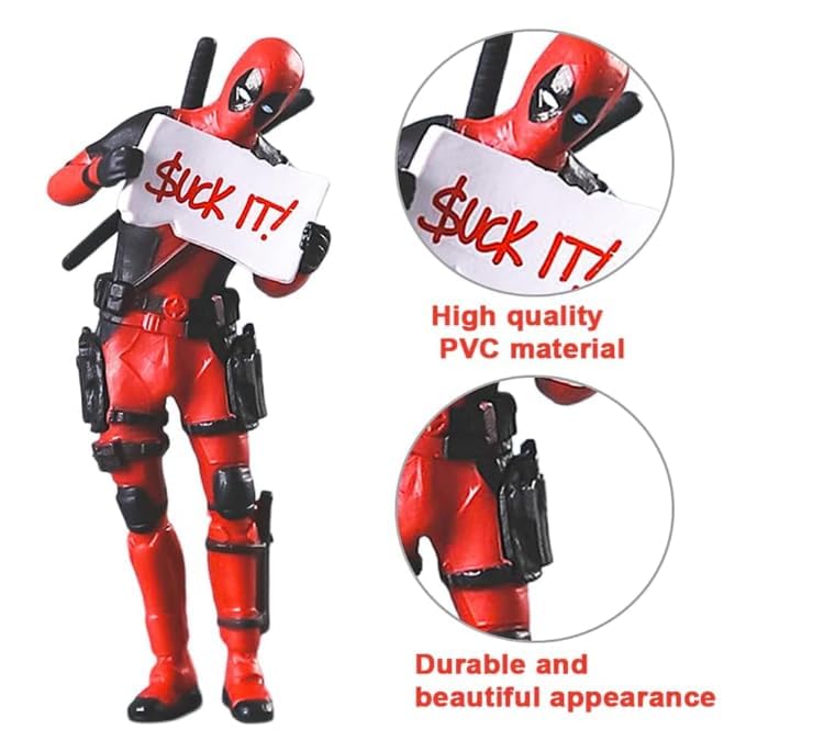 YOURKARTS.COM Dead Pool Action Figure Set of 3, PVC Model with Movable Joints, 3 Pieces, for Office Desk, Home Decor, Car Interior