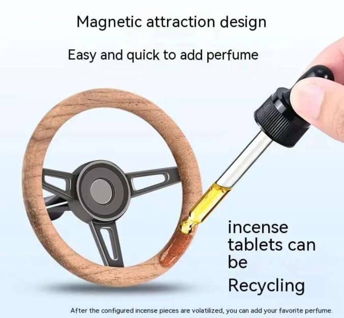 YOURKARTS AC Vent Car Air Freshener Set, Wood and Leather Scent, with Vent Clip, Steering Wheel Design