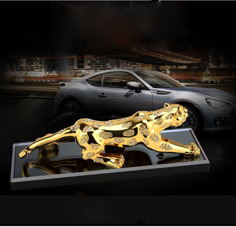 YOURKARTS.COM Realistic Luxury Golden Leopard | Jaguar Showpiece for Car & Home Decor | for Good Luck (Gold Glass)