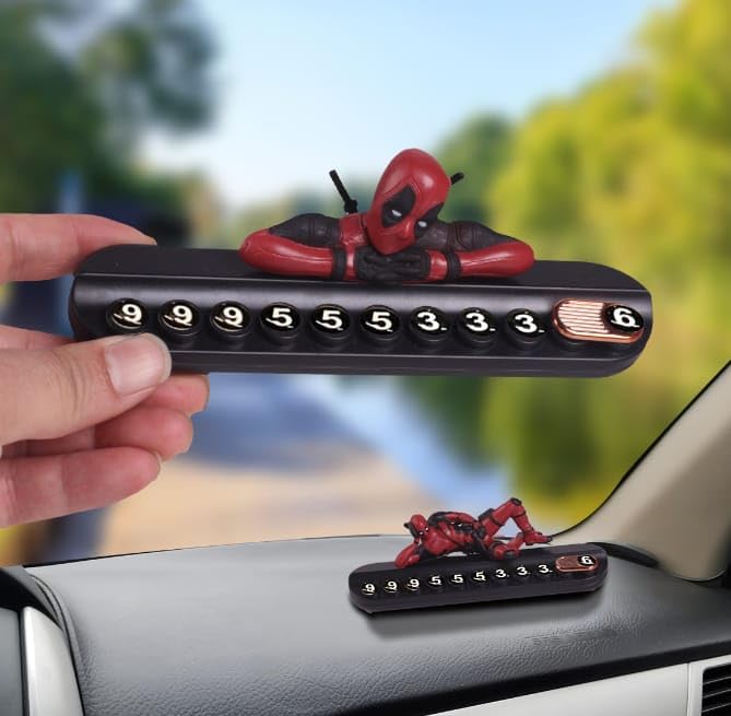 YOURKARTS.COM PVC Car Phone Number Dashboard Fantasy Display Plate, 27 x 8 cm, Push Down to Hide Number deadpool A
