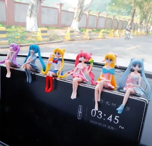 YOURKARTS.COM Mini Japanese Anime Girls Showpiece Set of 6 for Car Dashboard, Office Desk, Home Decor, Unique Decoration for Car Interiors